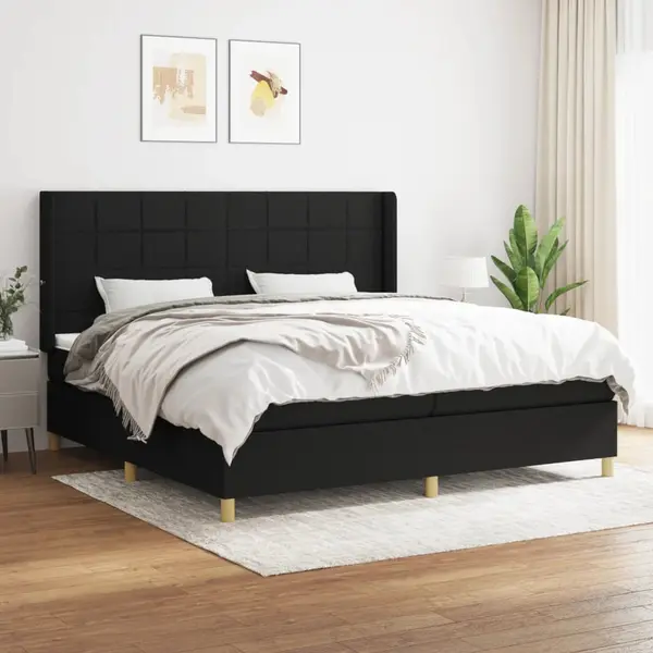 Gossi pat box spring cu saltea, negru, 200x200 cm, textil