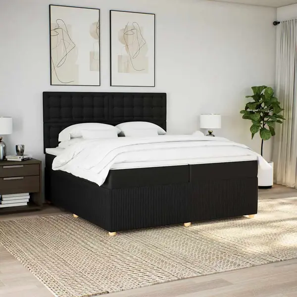 Gossi pat box spring cu saltea, negru, 200x200 cm, textil