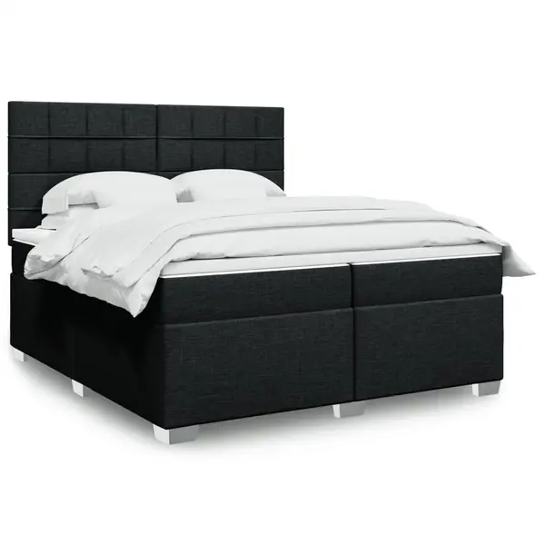 Gossi pat box spring cu saltea, negru, 200x200 cm, textil