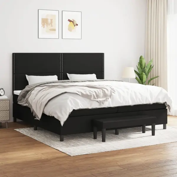 Gossi pat box spring cu saltea, negru, 200x200 cm, textil