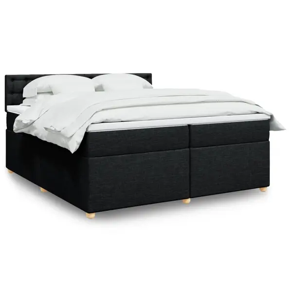 Gossi pat box spring cu saltea, negru, 200x200 cm, textil