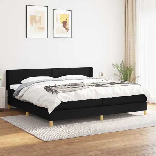 Gossi pat box spring cu saltea, negru, 200x200 cm, textil