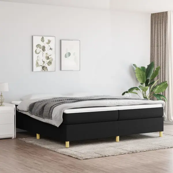 Gossi pat box spring cu saltea, negru, 200x200 cm, textil