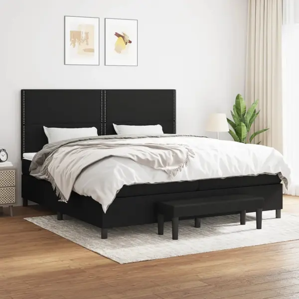 Gossi pat box spring cu saltea, negru, 200x200 cm, textil
