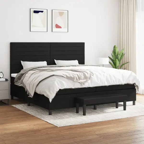 Gossi pat box spring cu saltea, negru, 200x200 cm, textil