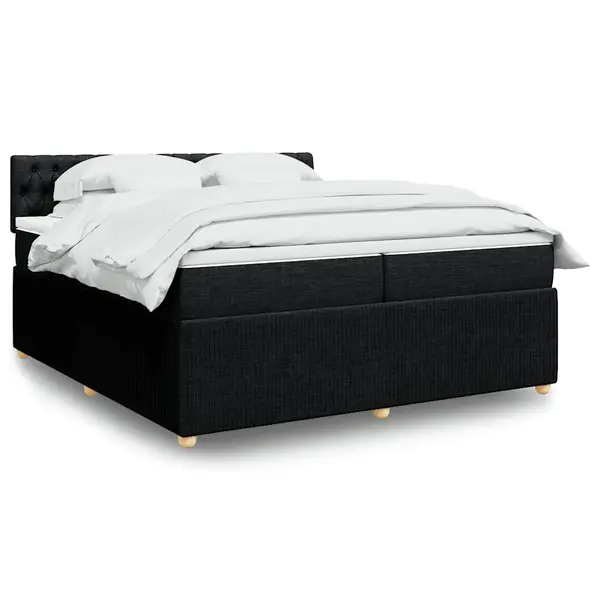 Gossi pat box spring cu saltea, negru, 200x200 cm, textil