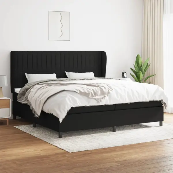 Gossi pat box spring cu saltea, negru, 200x200 cm, textil