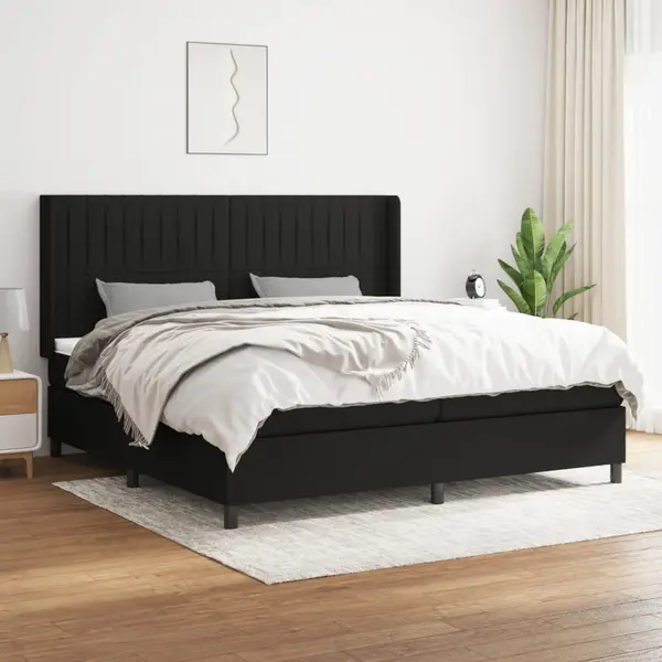 Gossi pat box spring cu saltea, negru, 200x200 cm, textil