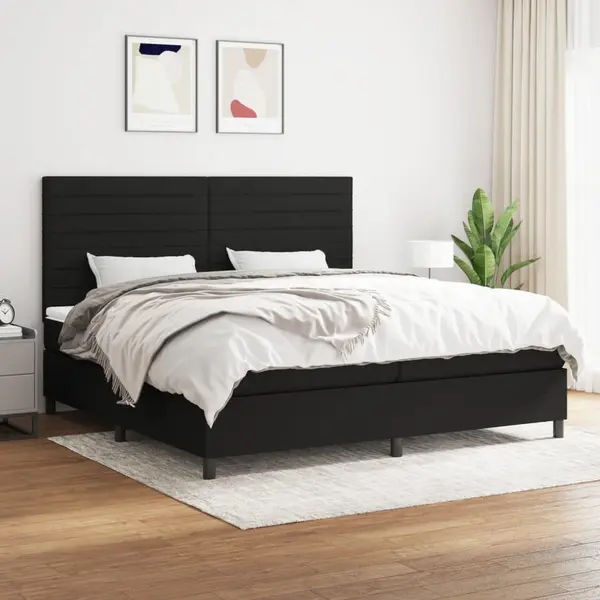 Gossi pat box spring cu saltea, negru, 200x200 cm, textil