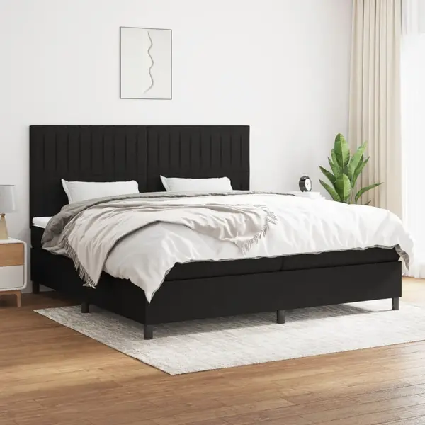 Gossi pat box spring cu saltea, negru, 200x200 cm, textil