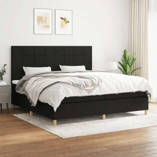 Gossi pat box spring cu saltea, negru, 200x200 cm, textil