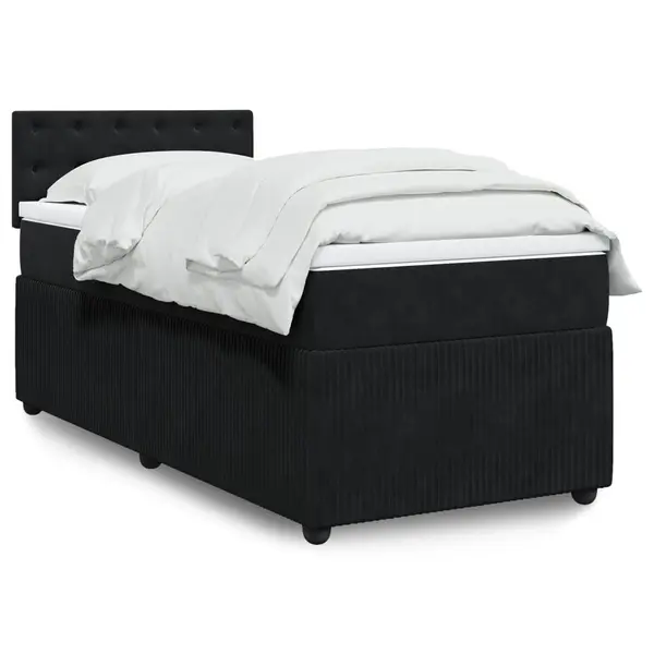 Gossi pat box spring cu saltea, negru, 80x200 cm, catifea
