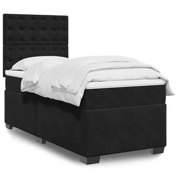 Gossi pat box spring cu saltea, negru, 80x200 cm, catifea