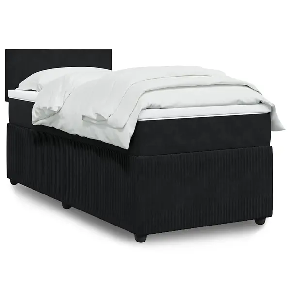 Gossi pat box spring cu saltea, negru, 80x200 cm, catifea