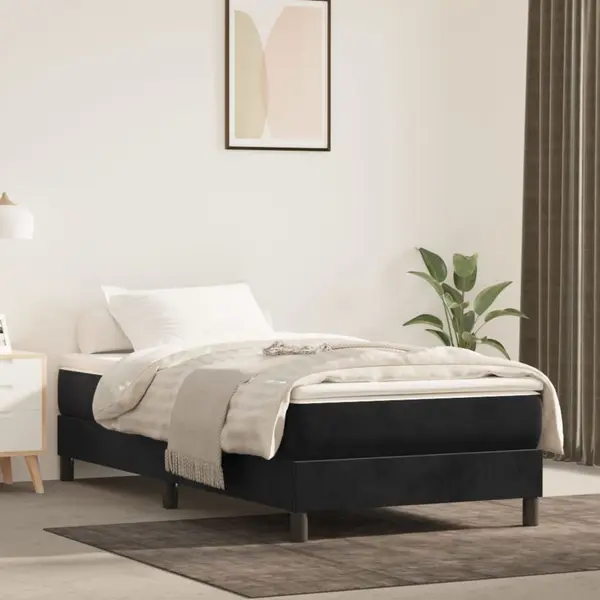 Gossi pat box spring cu saltea, negru, 80x200 cm, catifea