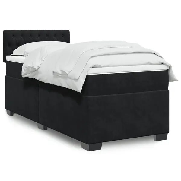 Gossi pat box spring cu saltea, negru, 80x200 cm, catifea