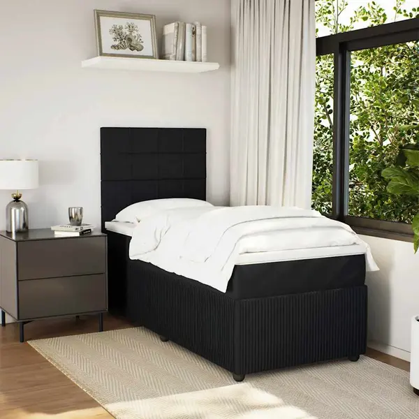 Gossi pat box spring cu saltea, negru, 80x200 cm, catifea
