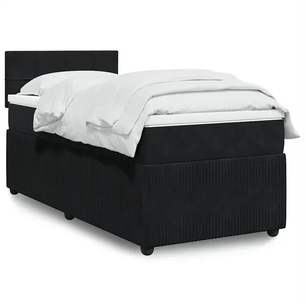 Gossi pat box spring cu saltea, negru, 80x200 cm, catifea