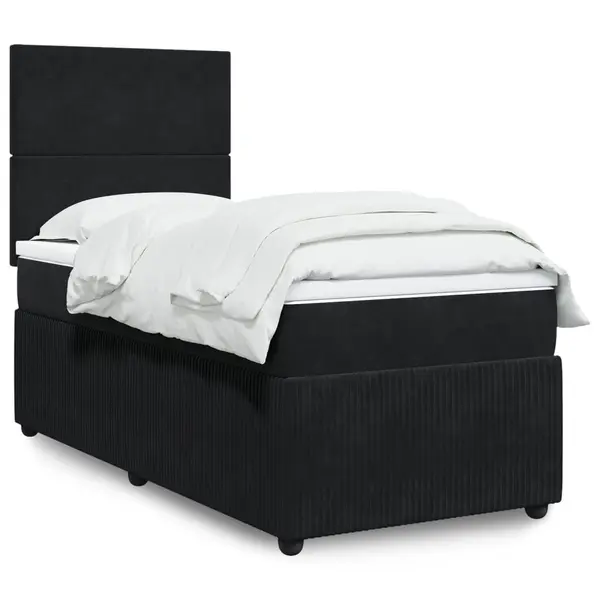 Gossi pat box spring cu saltea, negru, 80x200 cm, catifea