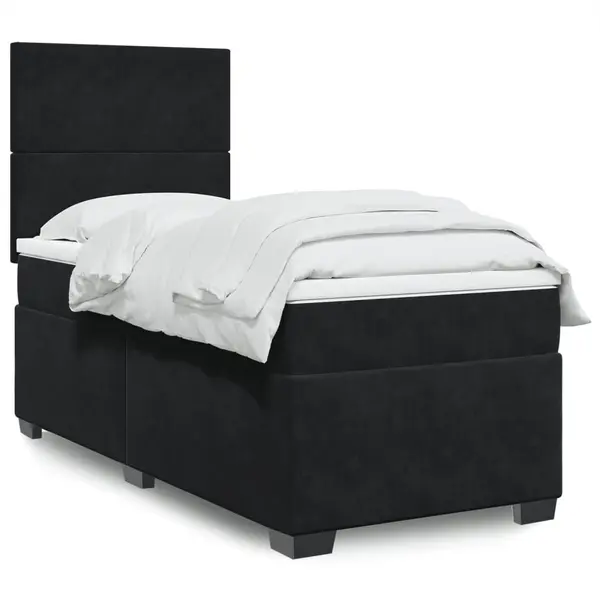 Gossi pat box spring cu saltea, negru, 80x200 cm, catifea
