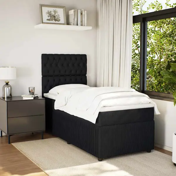 Gossi pat box spring cu saltea, negru, 80x200 cm, catifea