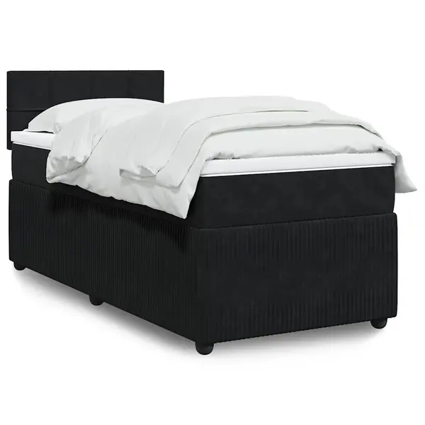 Gossi pat box spring cu saltea, negru, 80x200 cm, catifea