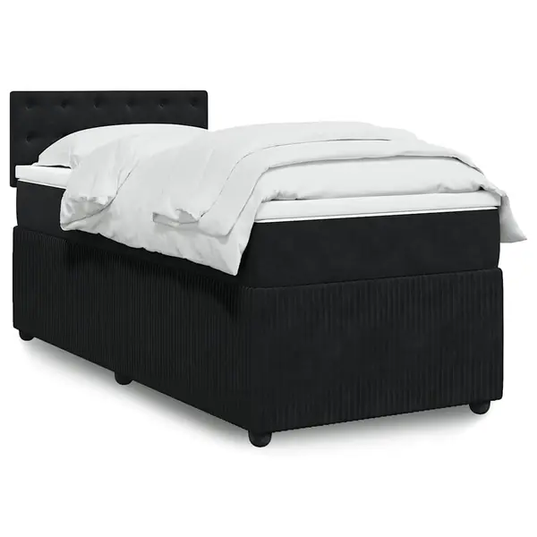 Gossi pat box spring cu saltea, negru, 80x200 cm, catifea