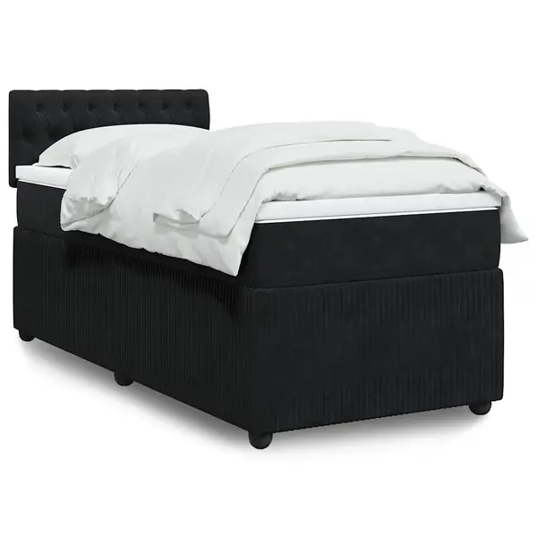Gossi pat box spring cu saltea, negru, 80x200 cm, catifea