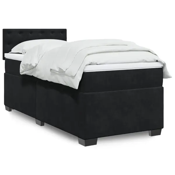 Gossi pat box spring cu saltea, negru, 80x200 cm, catifea