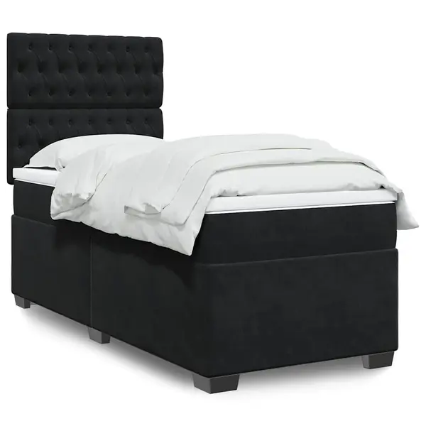 Gossi pat box spring cu saltea, negru, 80x200 cm, catifea