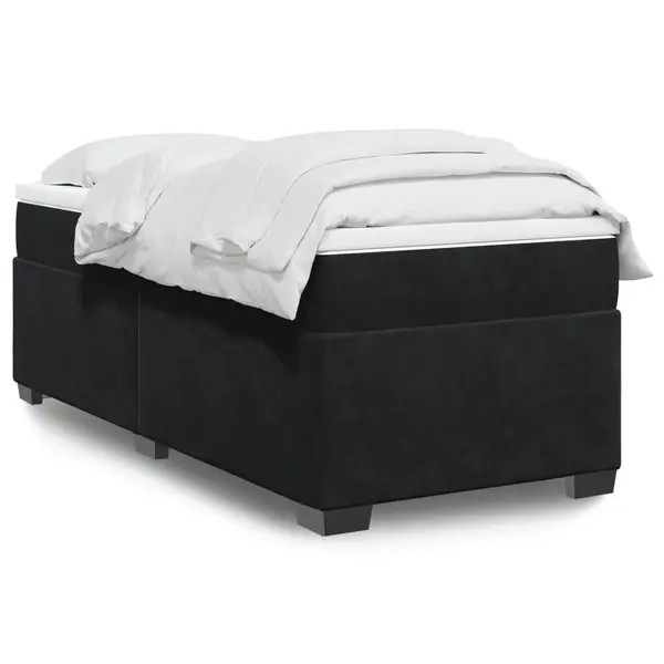 Gossi pat box spring cu saltea, negru, 80x200 cm, catifea