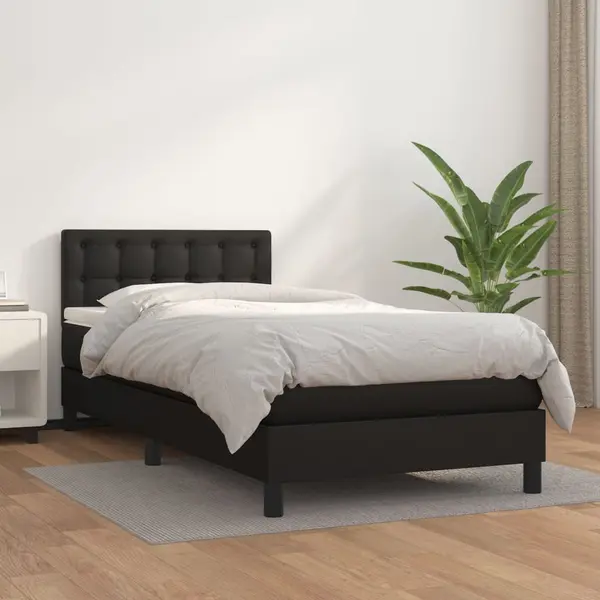 Gossi pat box spring cu saltea, negru, 80x200 cm, piele ecologica