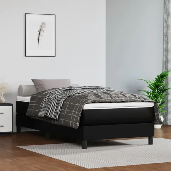 Gossi pat box spring cu saltea, negru, 80x200 cm, piele ecologica