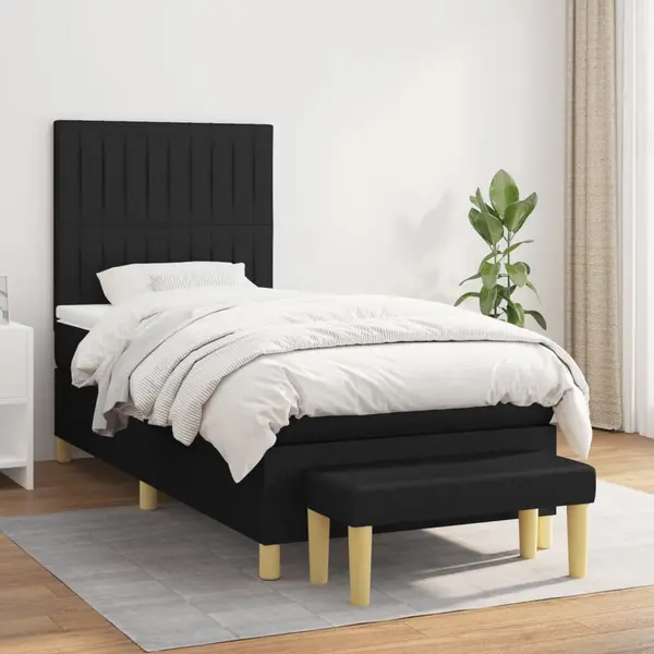 Gossi pat box spring cu saltea, negru, 80x200 cm, textil