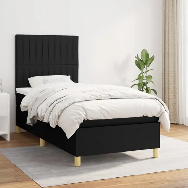Gossi pat box spring cu saltea, negru, 80x200 cm, textil