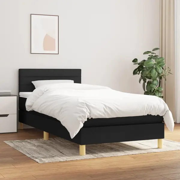 Gossi pat box spring cu saltea, negru, 80x200 cm, textil