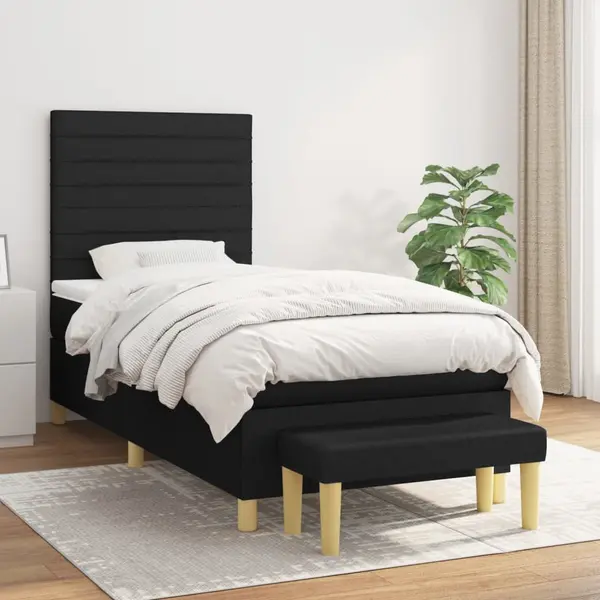 Gossi pat box spring cu saltea, negru, 80x200 cm, textil