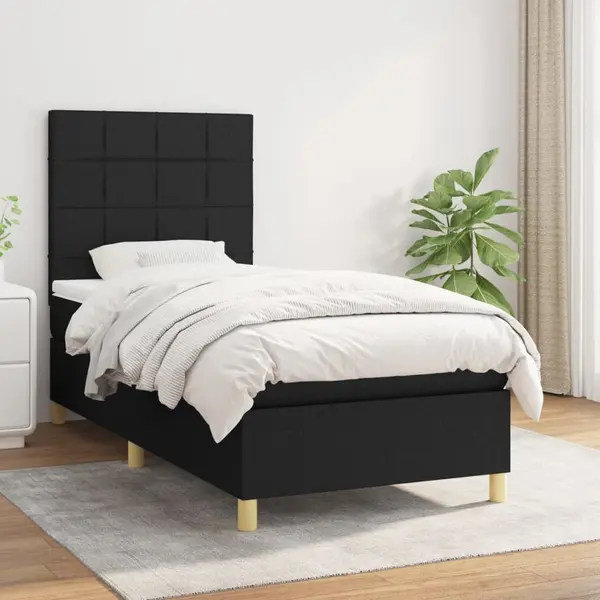 Gossi pat box spring cu saltea, negru, 80x200 cm, textil