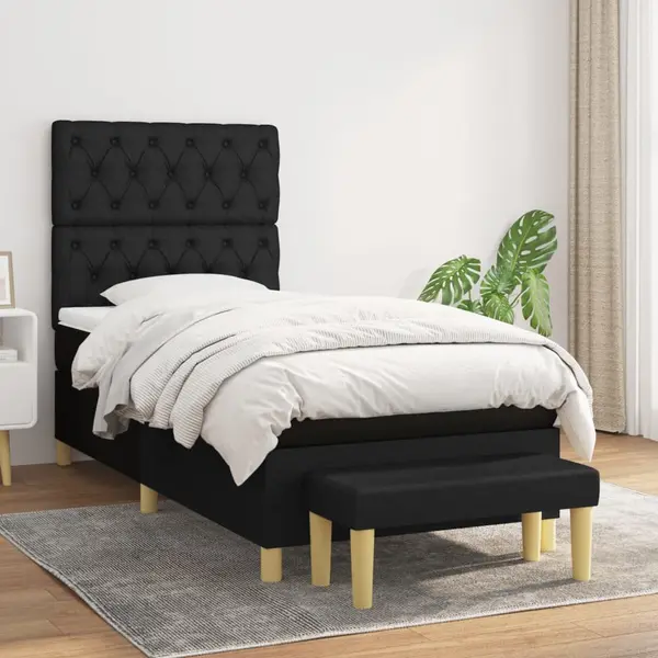 Gossi pat box spring cu saltea, negru, 80x200 cm, textil