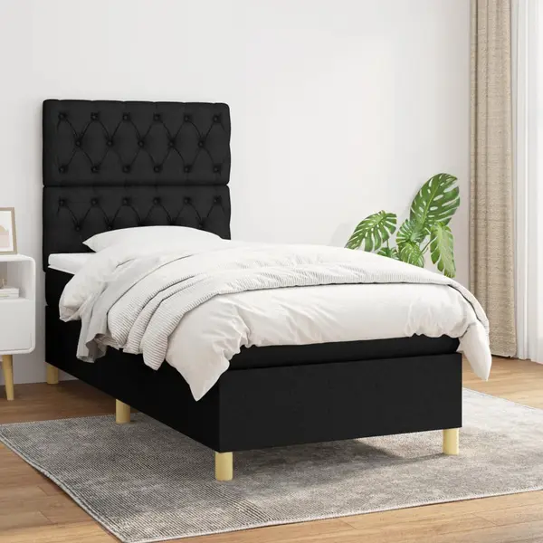 Gossi pat box spring cu saltea, negru, 80x200 cm, textil