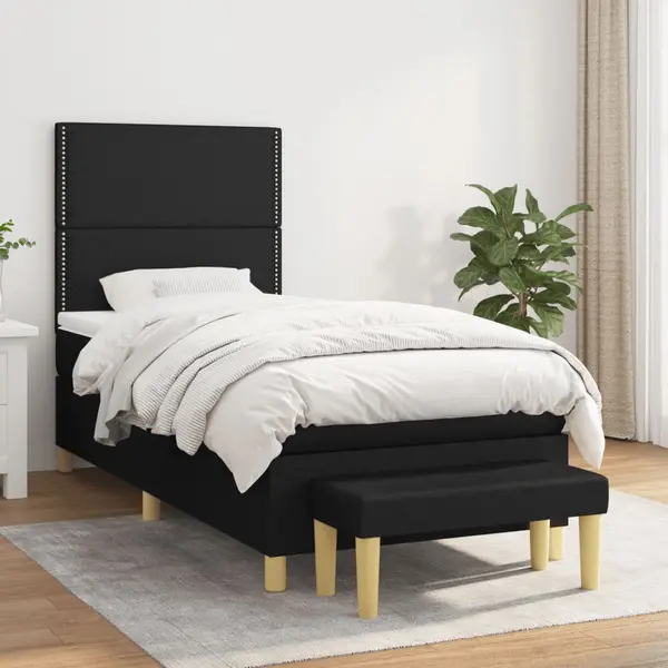 Gossi pat box spring cu saltea, negru, 80x200 cm, textil