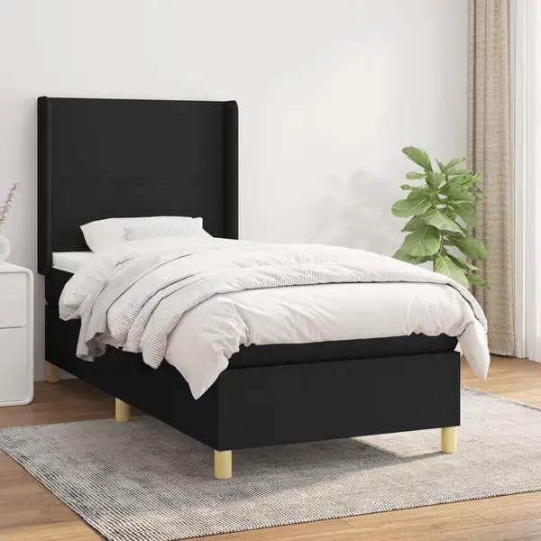 Gossi pat box spring cu saltea, negru, 80x200 cm, textil