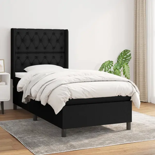 Gossi pat box spring cu saltea, negru, 80x200 cm, textil