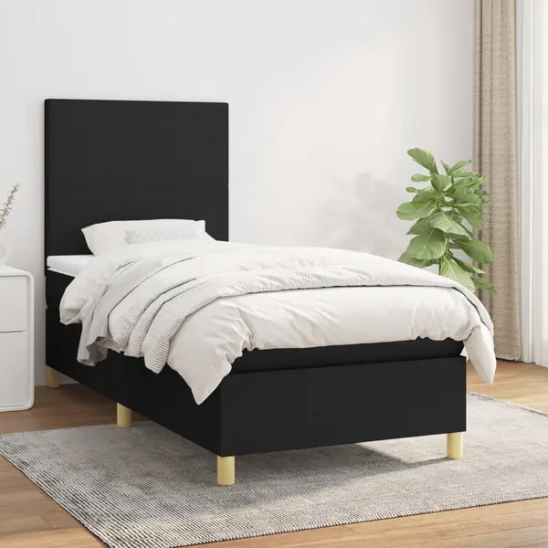 Gossi pat box spring cu saltea, negru, 80x200 cm, textil