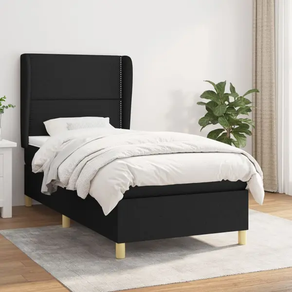 Gossi pat box spring cu saltea, negru, 80x200 cm, textil