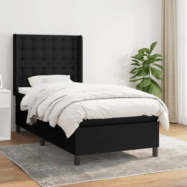 Gossi pat box spring cu saltea, negru, 80x200 cm, textil