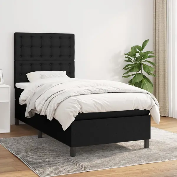 Gossi pat box spring cu saltea, negru, 80x200 cm, textil
