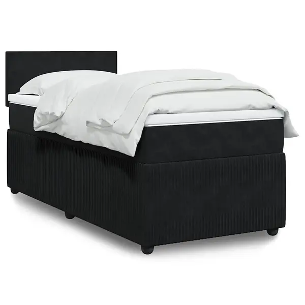Gossi pat box spring cu saltea, negru, 90x190 cm, catifea