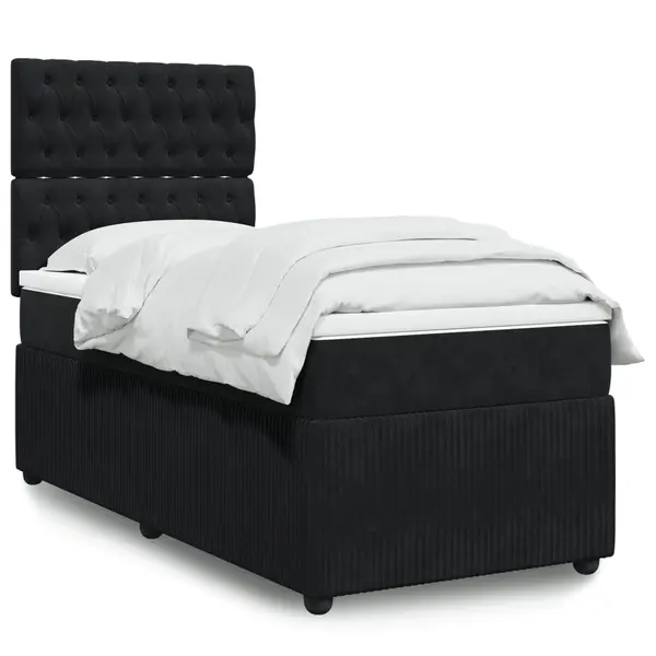 Gossi pat box spring cu saltea, negru, 90x190 cm, catifea