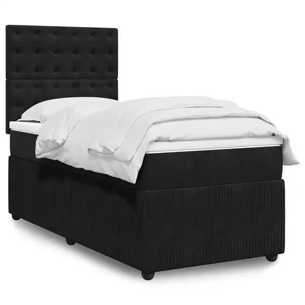Gossi pat box spring cu saltea, negru, 90x190 cm, catifea